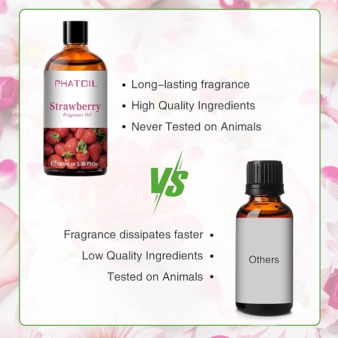 PHATOIL 3.38FL.OZ Strawberry Fragrance Oils for Aromatherapy, Essential Oils for Diffusers for Home, Perfect for Diffuser, Yoga, Skin Care, DIY Candle and Soap Making - 100ml