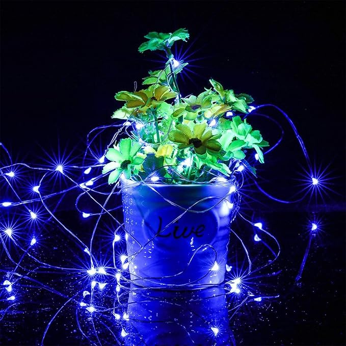 12 Pack Fairy Lights Battery Operated 7 Feet 20 LED Waterproof Christmas String Lights Silver Wire Firefly Starry Moon for Bedroom DIY Party Wedding Patio (Blue)