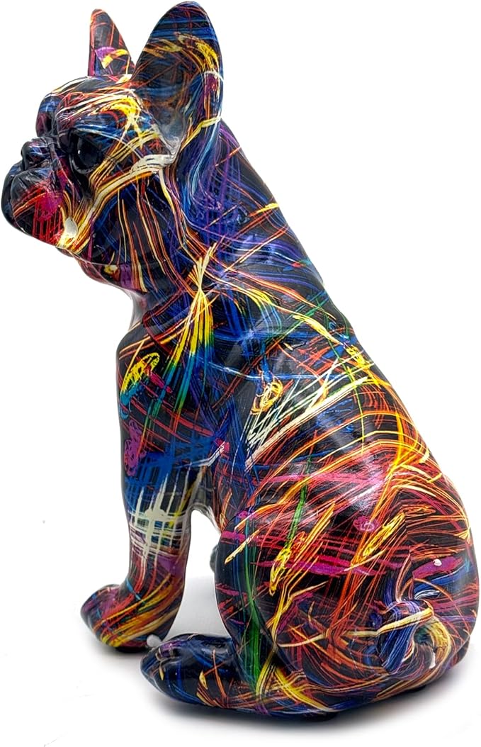 FUNSXBUG Colorful Art French Bulldog Statue Dog Figurines Sculpture Collectibles Home Office Desktop Decor Outdoor Garden Display Decoration Resin (Colour 2)