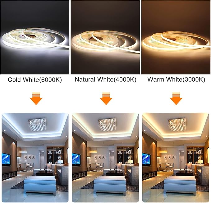 COB LED Strip Light, 16.4FT 12V 4000K Narrow Width 5mm Super Bright CRI 90+ Dotless LED Tape Light, 400LEDs/M Cuttable Flexible Dimmable Light Strip for Indoor Home Decor (No Power Supply)