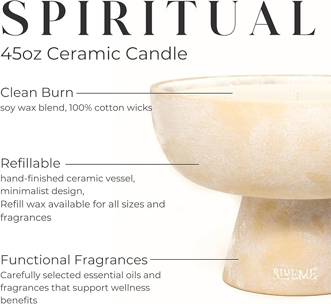 BLUEME Palo Santo & Vetiver, Luxury Candle w/Essential Oils, 6 Wick, Hand-Poured Soy, Cotton Wick, Ceramic