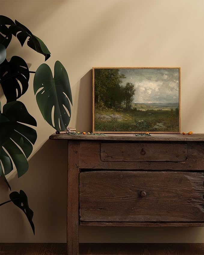 KISSFOX Vintage Landscape Canvas Wall Art Summer Farmhouse Countryside Scene Framed Wall Art Natural Rustic Tree Painting Art Prints Artwork For Living Room Bedroom Kitchen