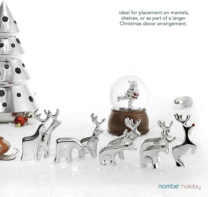 Nambé Red-Nosed Reindeer Holiday Sculpture – Christmas Tabletop Figurine by Alvaro Uribe, Polished Alloy Display for Mantel, Pairs with Sleigh and Reindeer Sets, 9.5” Tall Collectible Decor