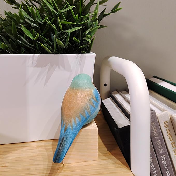 Handmade Wooden Carved Bird Decor Sculpted Hand-Painted Bird Figurines Small Home Decor Bird Statue Shelf Decor BFF Gifts for Bird Lovers(Lilac-Breasted Roller)