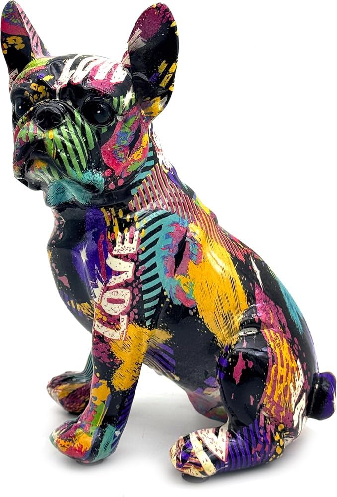 FUNSXBUG Colorful Art French Bulldog Statue Dog Figurines Sculpture Collectibles Home Office Desktop Decor Outdoor Garden Display Decoration Resin (Colour 3)