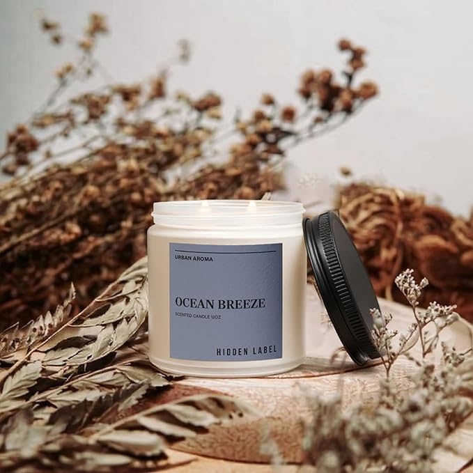 Hidden Label Cashmere & Blonde Woods Soy Candle, 12oz 2 Wick Non Toxic Candles for Home Scented, Bathroom Candle 70H Clean Burning Aromatherapy Candle for Stress Relief & Relaxation Gifts