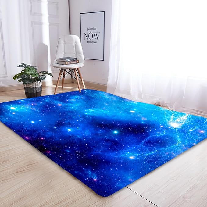 kxry Area Rugs 2X3 Feet, Blue Galaxy Space Soft Machine Washable Area Rugs Outer Space Starry Sky Universe Non Slip Foldable Floor Carpet for Living Room Bedroom Dining Room Dorms Nursery Rooms Office