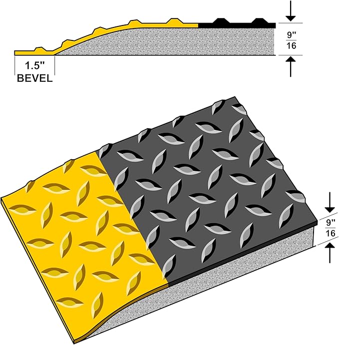 Rhino Mats, American Classic Diamond Anti-Fatigue Mats, Industrial Ergonomic Comfort Standing Mat for Work, Home, Garage, Office, Kitchen or Anywhere (Black/Yellow 9/16" Thick, 3 FT. x 12 FT.)