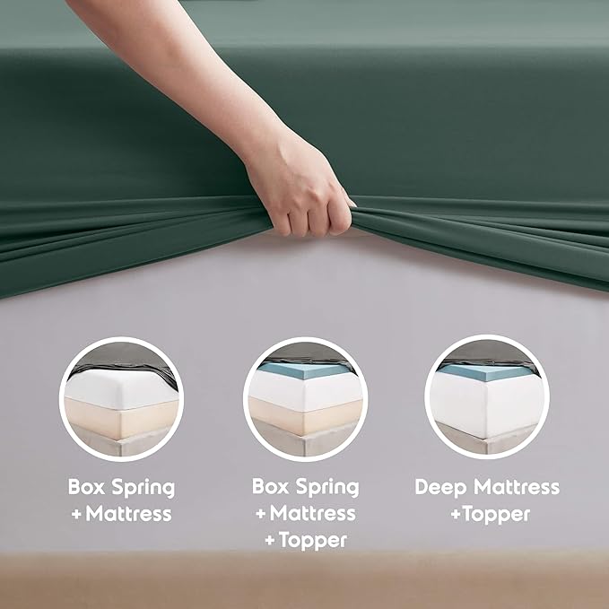 Nestl Extra Deep Split King Sheet Set - 7 Piece Breathable & Cooling Sheets - Hotel Luxury Bedding Set w/18-24 Inch Deep Pockets - Easy & Secure Fit - Super Soft, Wrinkle Free & Comfy - Forest Green
