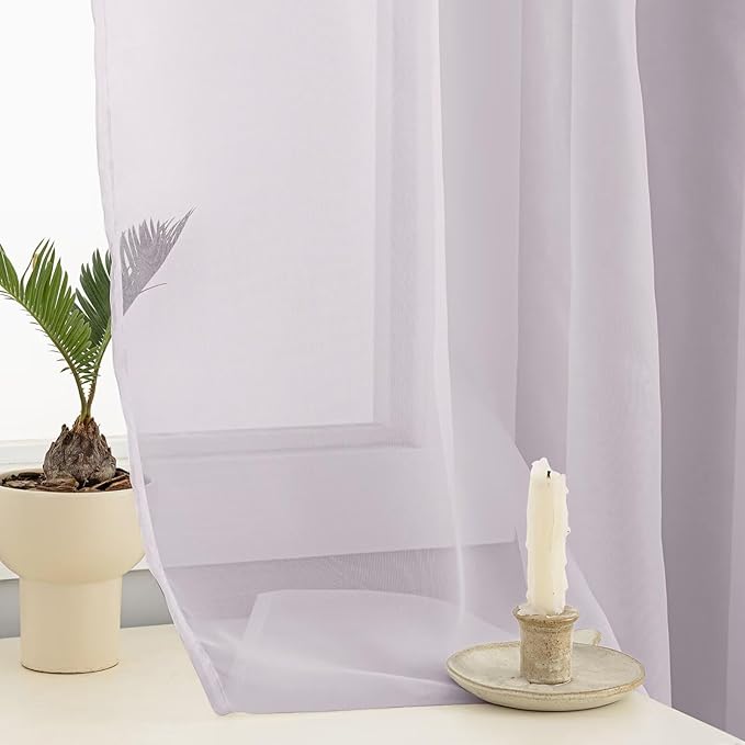 Sheer Curtains 45 Inches Long 2 Panels, Rod Pocket Short Curtain for Kitchen, Bedroom, Cafe Window(Light Grey 38" W x 45" L)