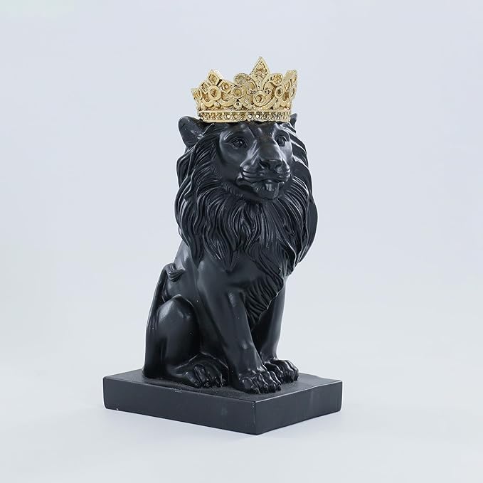 12" Crown Lion King Statue Decor, The King of Beasts - Statue Decoration for Home/Study/Living Room, Great Collectible Figurines, Best Gift for The Man,Iarge Size Black Golden Color
