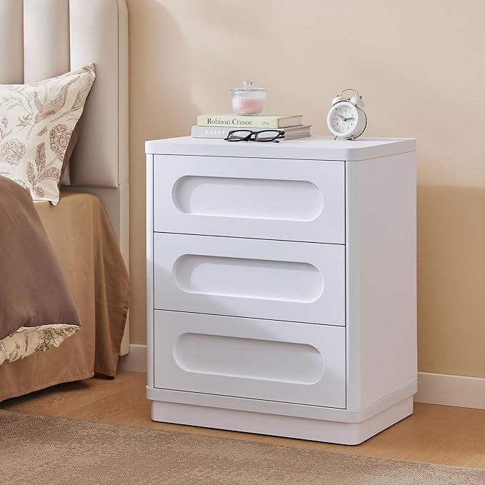 Night Stand, Nightstand with 3 Drawers, 21.7''(W) x 15.8''(D) Large Night Stand Bedside Tables for Bedroom, Modern Storage Bedside Table for End Tables, Sofa, White