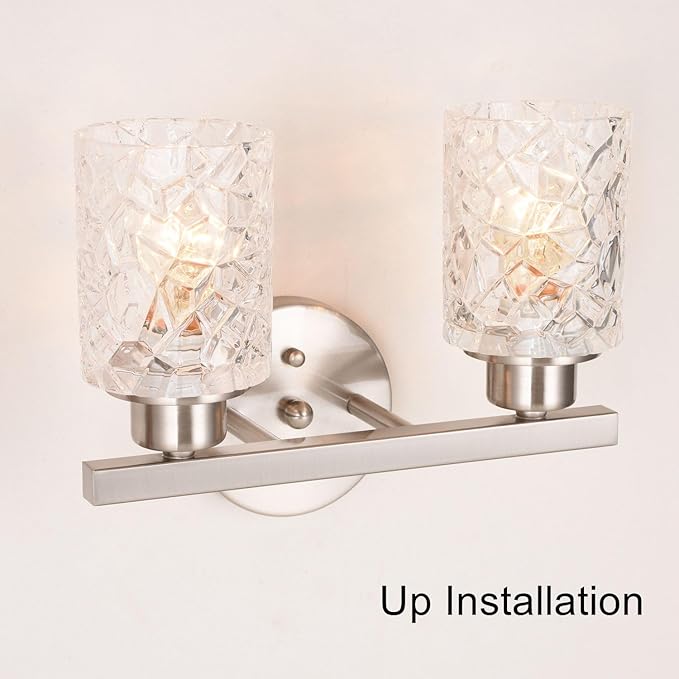 ALICE HOUSE 12.2" Vanity Lights, 2 Light Wall Sconce Lighting, Brushed Nickel Bathroom Lights Over Mirror, Bathroom Lighting, ETL Listed, AL9082-W2