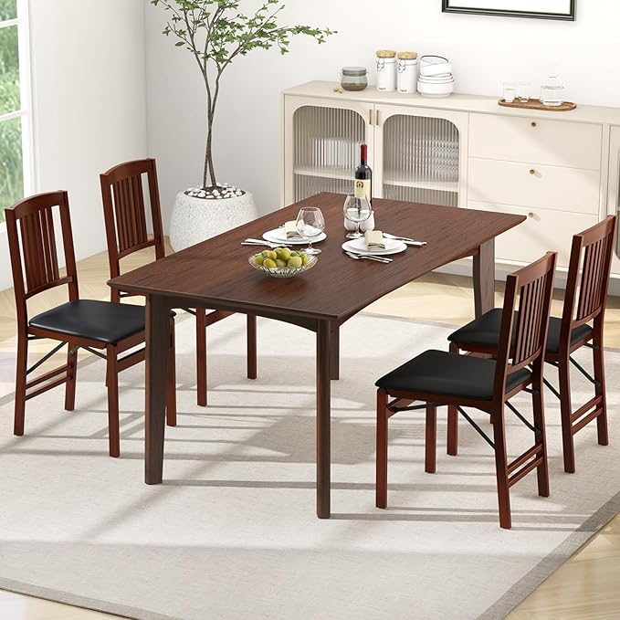 GOFLAME Folding Dining Chairs Set of 4, Foldable Chairs with Padded Seat and Rubber Wood Legs, 4 Pack Armless Kitchen Side Chairs for Living Room, Dining Room, Restaurant