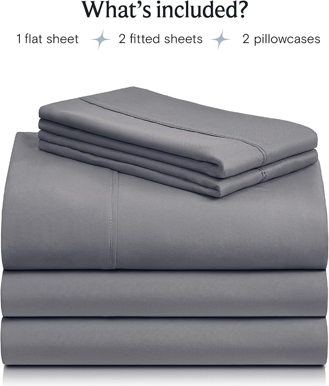 LuxClub 5 PC Split King Sheet Set Sheets Deep Pockets Wrinkle Free Cooling Sheets Machine Washable Hotel Bedding Silky Soft - Light Grey Split King