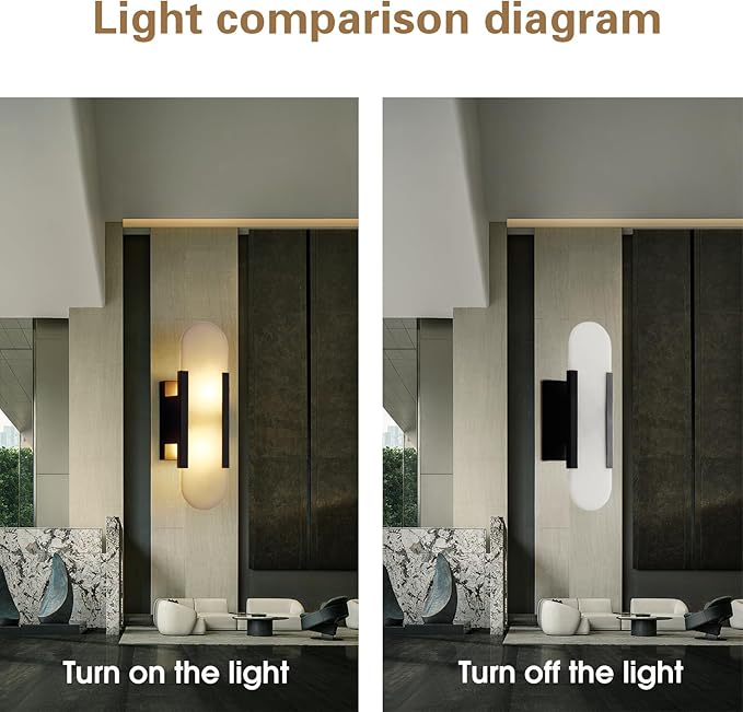 Alabaster Wall Sconces, 19.7in Wall Sconce, Natural Marble Wall Sconces Wall Lighting, Wall Light Fixtures for Bedroom Living Room Stairs Vanity Hallway Bedside (Bulb Included)