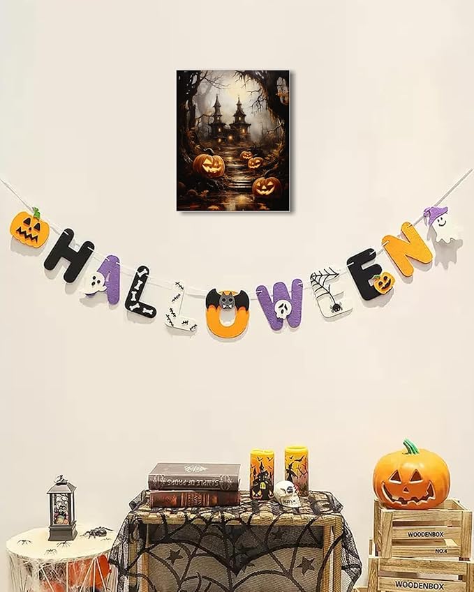 AbcCustomize Halloween Canvas Wall Art - Spooky Haunted House & Eerie Pumpkins Poster, Gothic Fall Decorations for Home, Vintage Halloween Decor Indoor for Living Room, Bedroom & Party