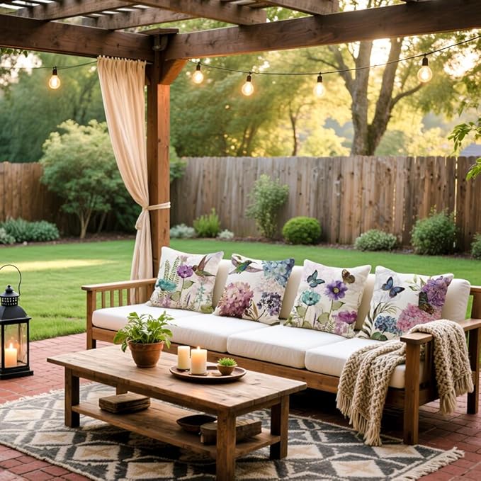 Cirzone Waterproof Outdoor Pillow Covers 18x18 Inch Set of 4 Summer Spring Floral Throw Pillow Covers Spring Outdoor Decor for Patio Furniture Garden Sofa