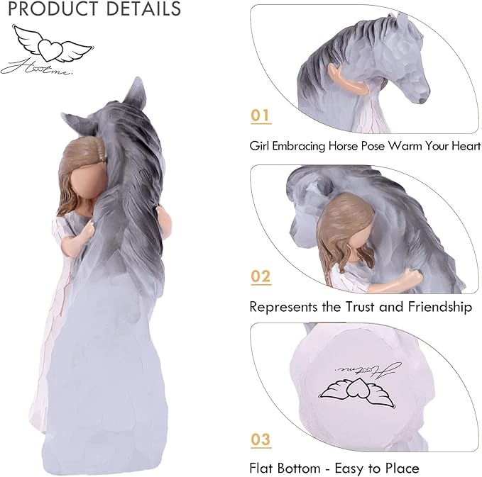 Truly a Friend Guardian Angel Statues, Sculpted Hand-Painted Girl Embracing Horse Figurines, Horse Lover Gifts, Cowgirls Gifts, Horse Loss Remembrance Gifts