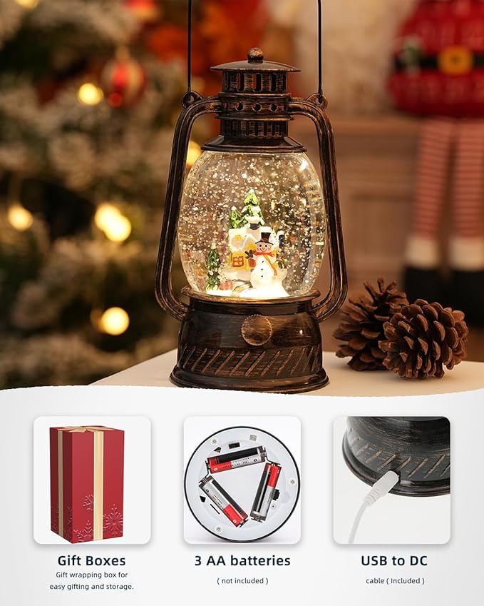 Christmas Decorations Snowman Snow Globes Musical Lighted with 6H Time Glittering Village Christmas Decor Snow Globes Snowman Gifts