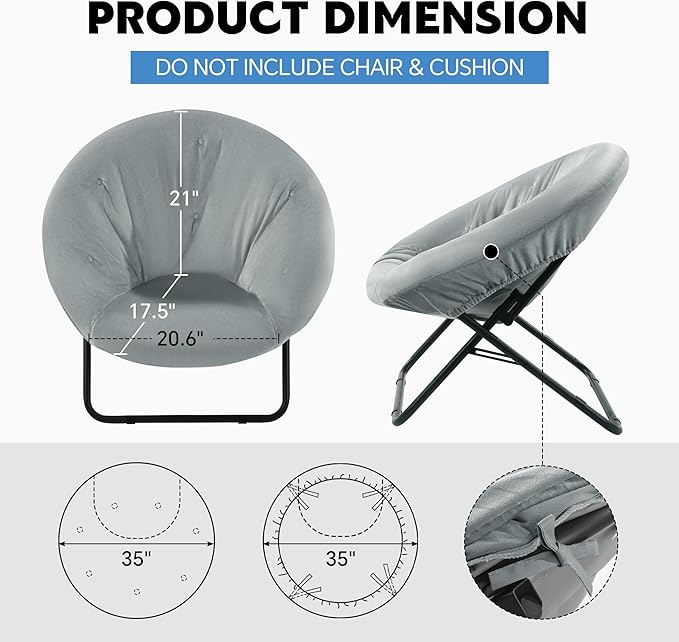 HOMBYS Extra Thick Saucer Chair Cushion Cover for Adults - Furry and Soft Round Moon Chair Cover for Indoor & Outdoor Use, Stretch and Elastic Closure, Removable and Machine Washable, Dark Gray