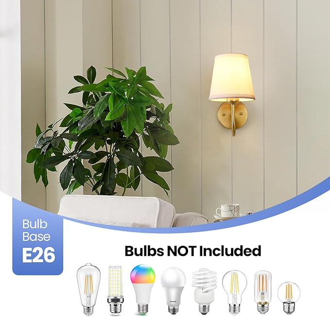 Wall Sconce Set of 2, Gold Bathroom Vanity Sconces Wall Lighting, Indoor Wall Lights with Light Beige Fabric Shades, Wall Mounted Lamps for Bedroom Living Room Hallway