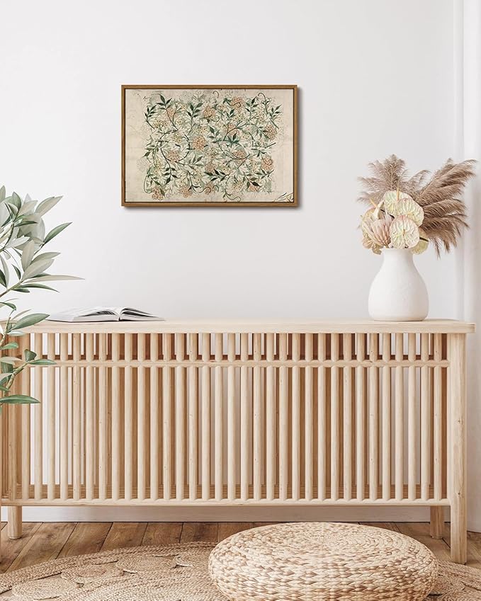 KISSFOX Vintage Floral Framed Wall Art Boho Green Beige Botanical Mandala Canvas Wall Art William Morris Farmhouse Natural Paintings Artwork Rustic Art Prints For Bedroom Bathroom Living Room
