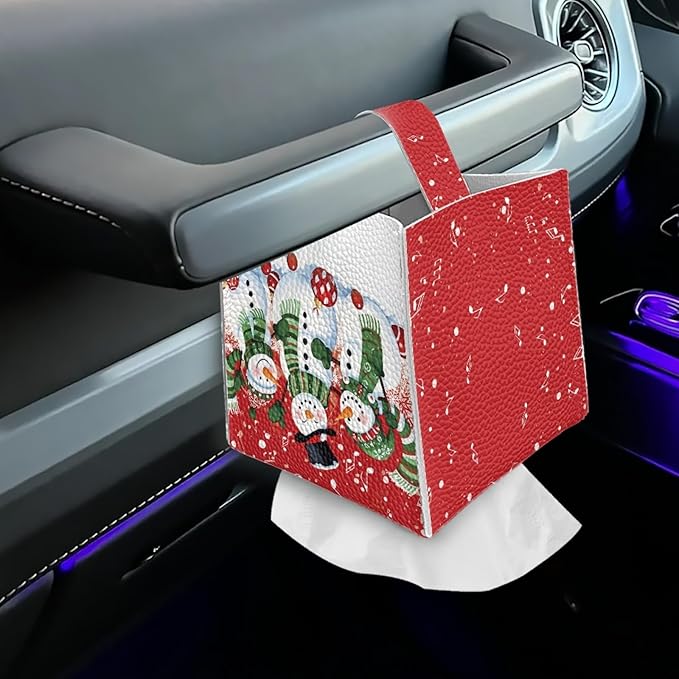 Christmas PU Leather Tissue Box Cover Aesthetic Desk Decor for Home Office Car, Snowman Print Tissues Cube Boxes Holder Bedroom/Bathroom/Kitchen Facial Napkin Holder Storage