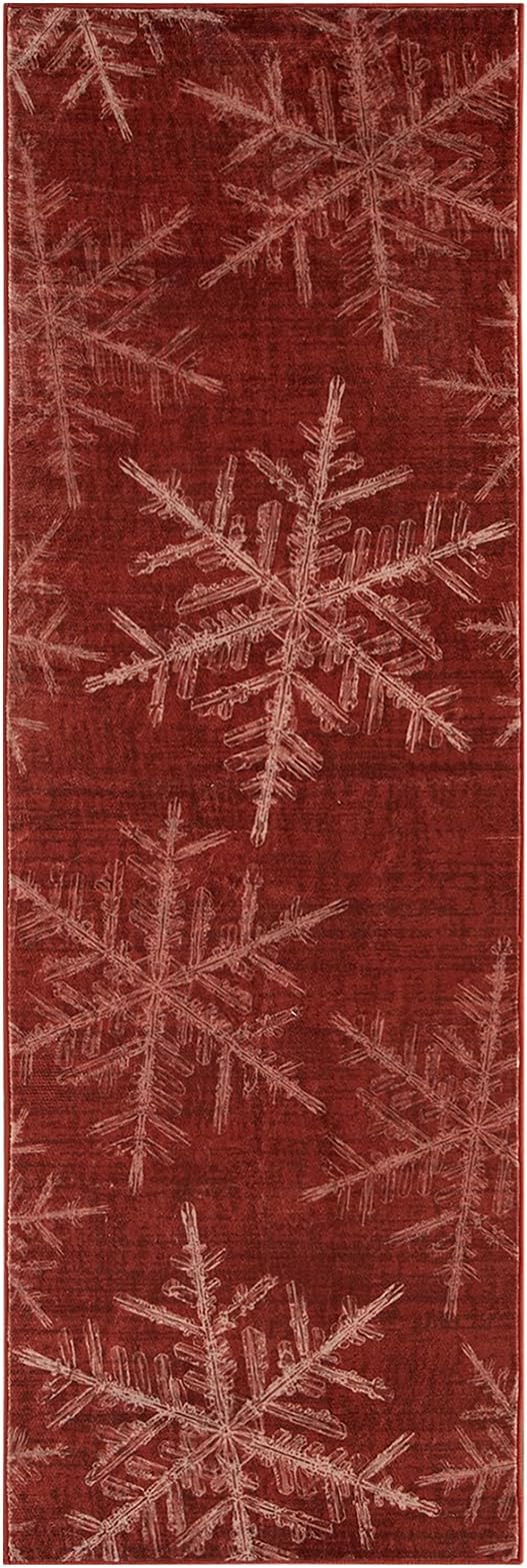 Lahome Snowflake Christmas Runner Rug, 2x6 Red Christmas Rug Runner Soft Non Slip Kitchen Runner Rugs with Rubber Backing Holiday Decor Carpet Runners for Hallways Bedroom Laundry(2x6ft,Red)