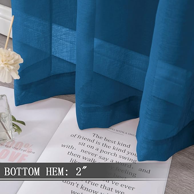 Tollpiz Sheer Curtains Linen Textured Bedroom Curtain Sheers Light Filtering Rod Pocket Voile Curtains for Living Room, 54 x 84 inches Long, Classic Blue, Set of 2 Panels