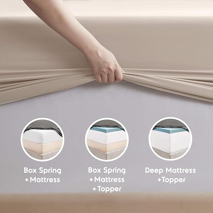 Nestl Extra Deep Cal King Sheet Set - 6 Piece Breathable & Cooling Sheets - Hotel Luxury Bedding Set w/18-24 Inch Deep Pockets - Easy & Secure Fit - Super Soft, Wrinkle Free & Comfy - Beige Cream