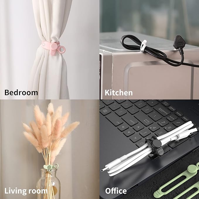 20pcs Silicone Cable Ties,Reusable Cable Management Organizer, Wire Ties,Travel Cord Ties,Cord Organizer for Bundling Cable Cords in Home,Office,Kitchen,School(White Black)