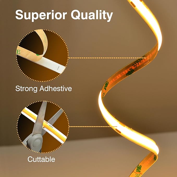 COB LED Strip Lights Natural White,24V Dimmable led Light Strip KIT with Remote and app Control,4000K 32.8FT/2 * 5m 8mm Wide Ra>90 Cuttable Flexible Strip Lights for Bedroom,Shelf,Cabinet