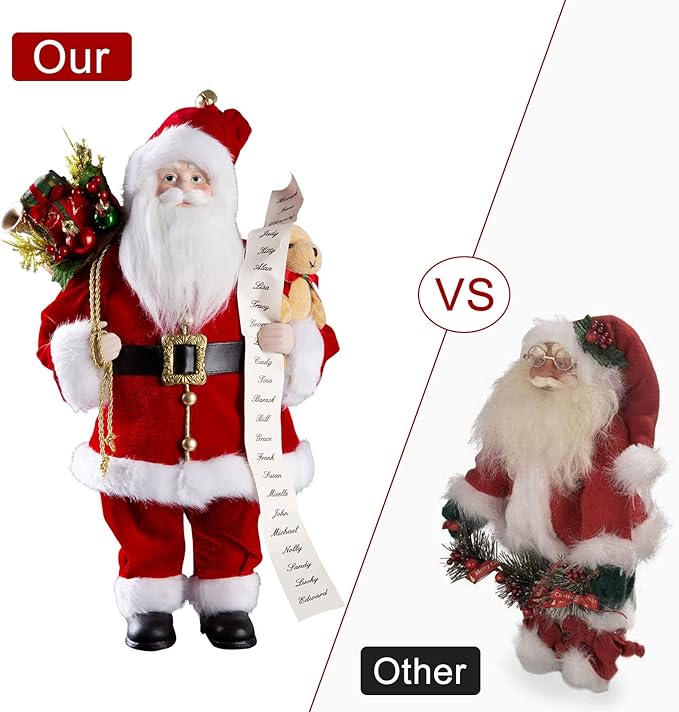 Uten Christmas Decorations, 18" Santa Clause Figurines Decorations, Christmas Socks and Gifts Bag Standing Home Party Holiday Decor and Birthday Gifts.