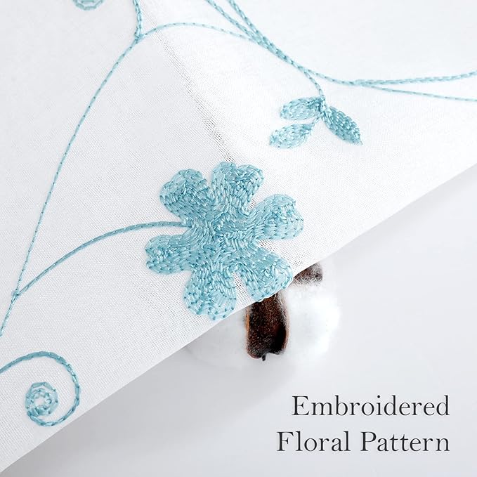 HOMEIDEAS White and Blue Embroidered Floral Sheer Curtains 84 Inches Long 2 Panels Flower Pattern Semi Sheer Window Curtains for Bedroom Living Room