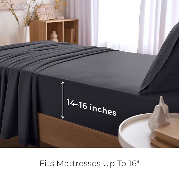 Mellanni Twin XL Sheets Set - 3 PC Iconic Collection Bedding - Hotel Luxury, Extra Soft, Cooling Bed Sheets - Wrinkle, Fade, Stain Resistant (Twin Extra Long, Charcoal)