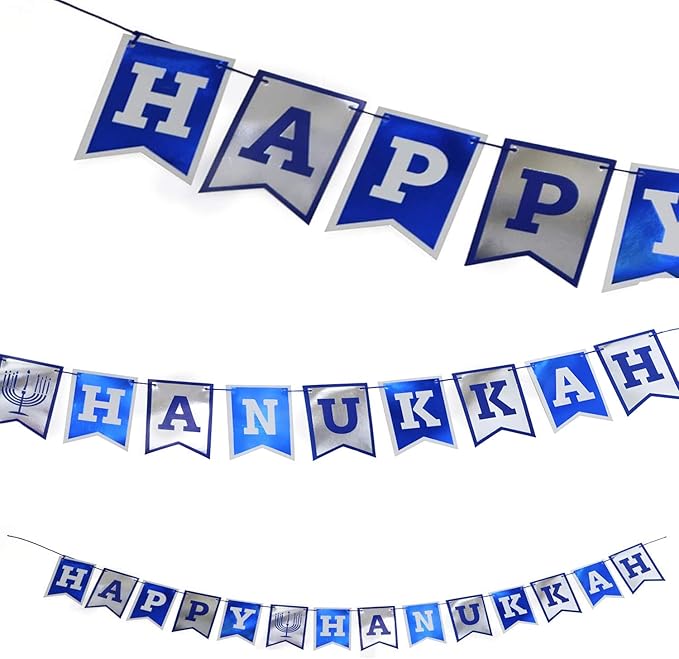 The Dreidel Company Happy Hanukkah Banner for Chanukah Decorations - 5 Feet in Length