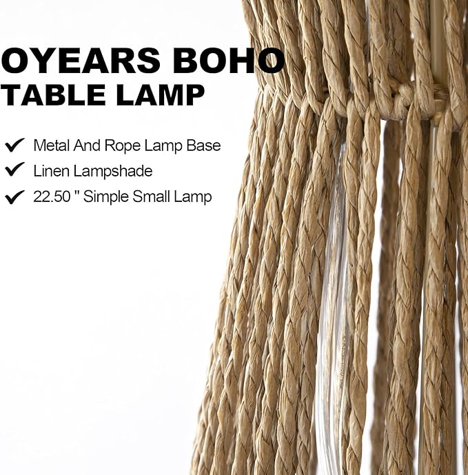 OYEARS 22.5" Table Lamps for Living Room,Boho Lamps Set of 2 for Bedrooms, Bedside Lamp for Nightstands, Rattan Lamp, Farmhouse Table Lamp for Room Decor, End Table, Retro, Brown(Not Include Bulbs)