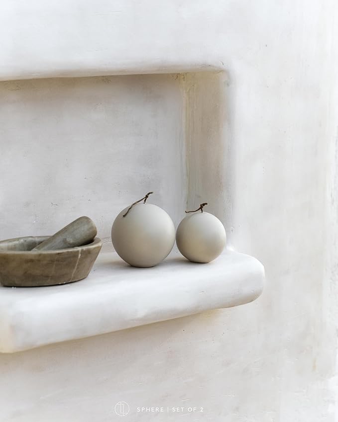 LAWA Sphere Set of 2 Candle - Beautiful Handmade Pillar Scented Soy Wax Elegant Aesthetic Candle Housewarming Gift Home Room Shelf Decor Idea (Light Beige, Set of 2)