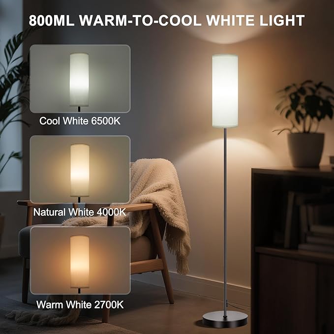 FRIDEKO HOME 2 Pack Floor Lamps for Living Room, Dimmable Colors Temperature & Brightness, Modern Floor Lamp with Remote, Tall Standing Lamps for Living Room Bedroom Office, White Shade 9W RGB Bulb