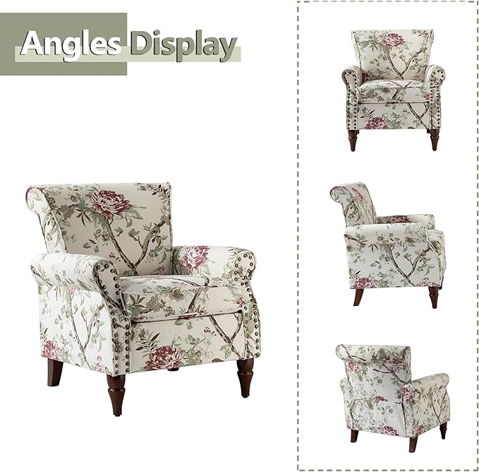 HULALA HOME Modern Wingback Accent Chairs Set of 2 with Wood Legs & Removable Cushion, Comfy Upholstered Armchairs with Nailhead Trim, Floral Pattern Single Sofa Chairs for Living Room Bedroom, Floral