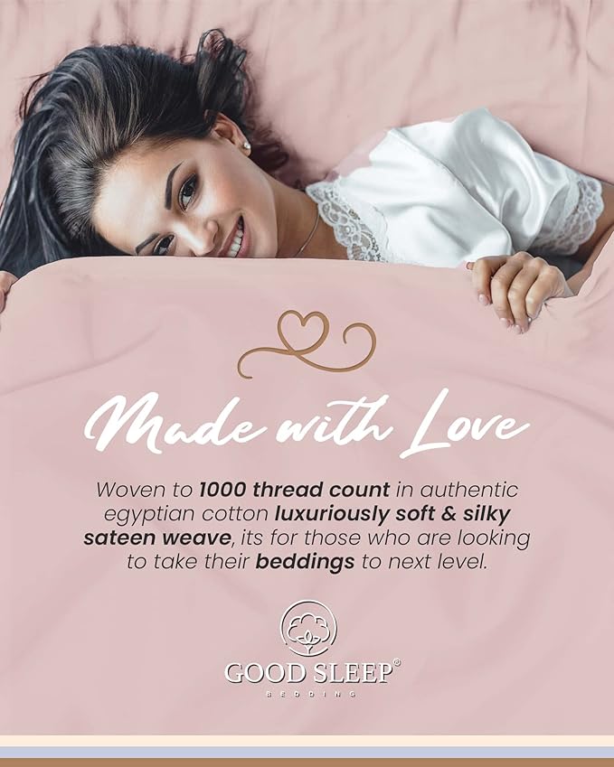 Good Sleep Bedding Twin XL Bed Sheets - 100% Egyptian Cotton Twin XL Sheets, 1000TC, 4Pc, XL Twin Sheet Sets, Luxury Sateen Weave, Soft, Bed Sheets Twin XL, 16" Deep Pocket Bedsheets - Blush