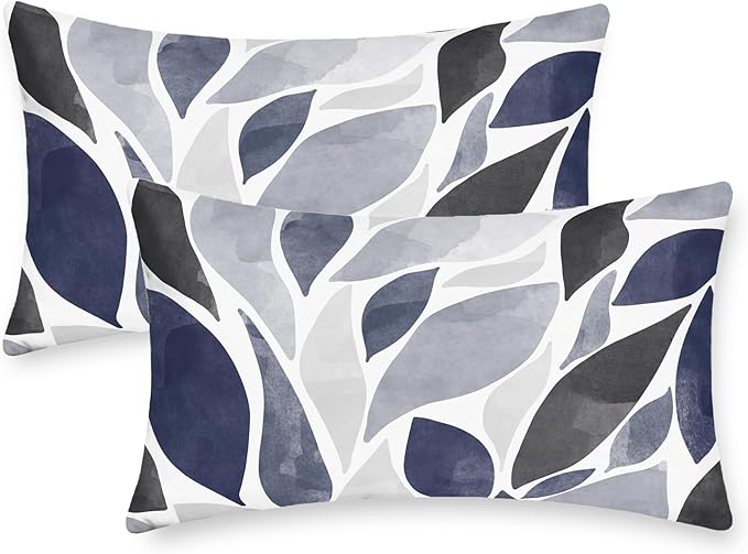 CaliTime Throw Pillow Cases Pack of 2 Cozy Fleece Falling Dahlia Floral Flowers Petals Decorative Cushion Covers for Couch Bed Sofa Farmhouse Decoration 12 X 20 Inches Navy Blue Grey