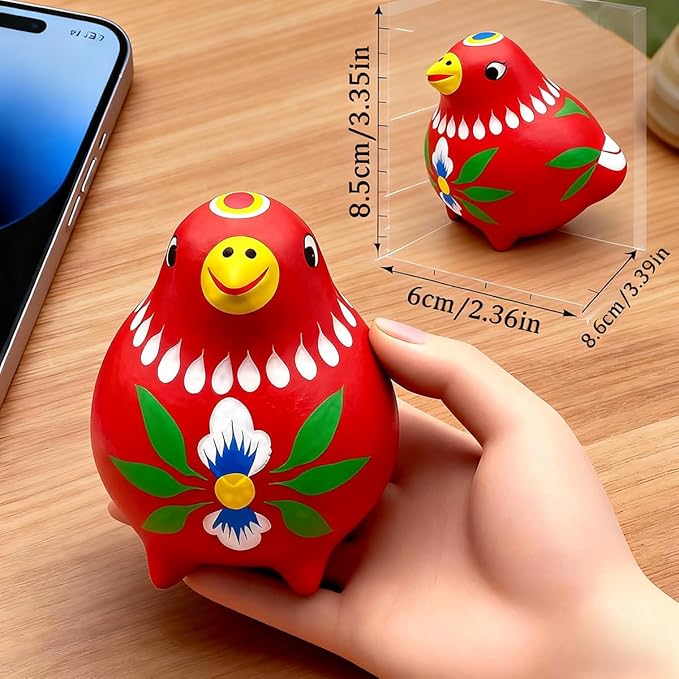 Decorative Clay Bird Figurines Hand-Painted Folk Art Design Collectible Smal Figurines Holiday Birthday Couples Friend Unique Gift Idea Decorative Home Art Table Bring Good Luck (Red)