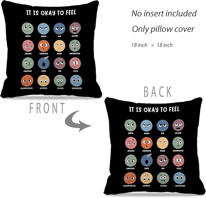 Nogrit Counseling Office Must Haves Throw Pillow Cover, Calming Corner, Mental Health Pillowcase 18x18 Decor for Kids Room,Mental Health Counselor Gifts, Calming Corner Pillow Covers - Black