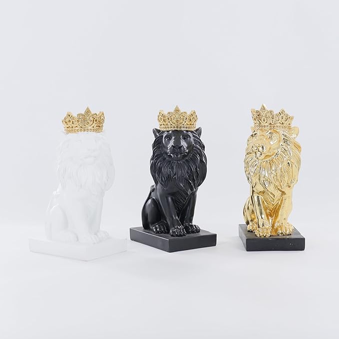 12" Crown Lion King Statue Decor, The King of Beasts - Statue Decoration for Home/Study/Living Room, Great Collectible Figurines, Best Gift for The Man,Iarge Size Black Golden Color