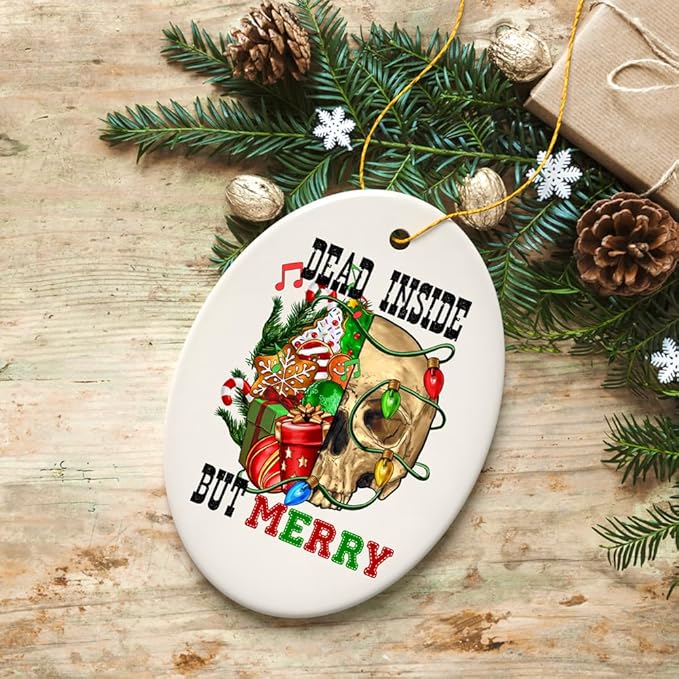 Collectible Skeleton Themed Ornaments (Dead Inside but Merry Ornament, Christmas Skull)