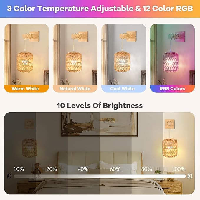 Rattan Wall Sconce Battery Operated Set of 2,Rechargeable Wall Light with Remote Control,Farmhouse Boho Wall Sconce Dimmable,Wireless Rustic Wall Lamp Indoor for Bedroom Living Room hallways foyer.