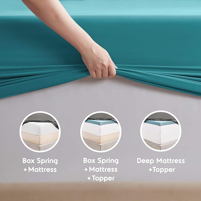 Nestl Extra Deep King Sheet Set - 6 Piece Breathable & Cooling Sheets - Hotel Luxury Bedding Set w/18-24 Inch Deep Pockets - Easy & Secure Fit - Super Soft, Wrinkle Free & Comfy - Teal