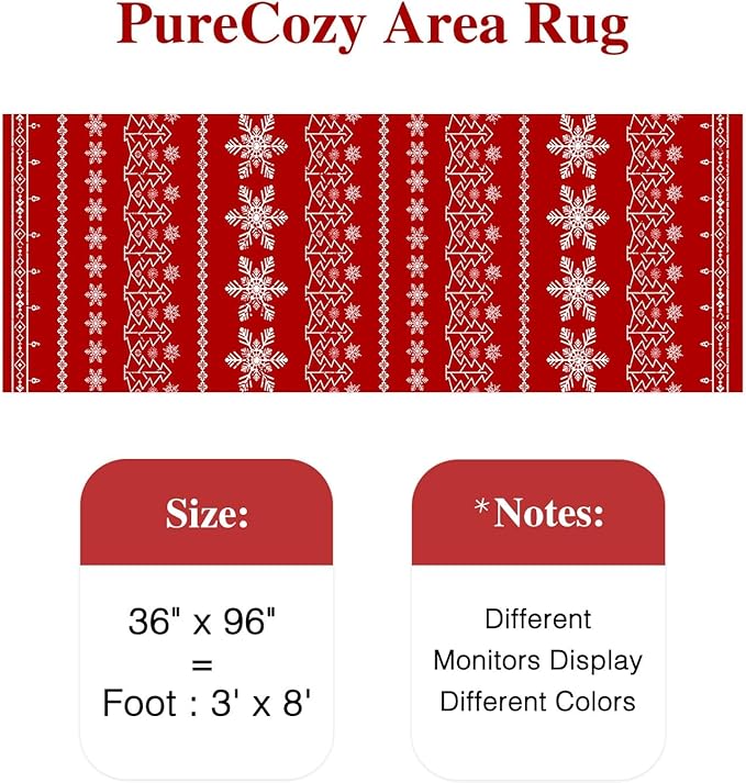 Christmas Runner Rug 3x8 Red Washable Carpet Xmas Snowflake Holiday Decor Kitchen Non Slip Soft Low Pile Long Carpet Indoor Throw Rug Laundry Room Living Room Bedroom Dining Room
